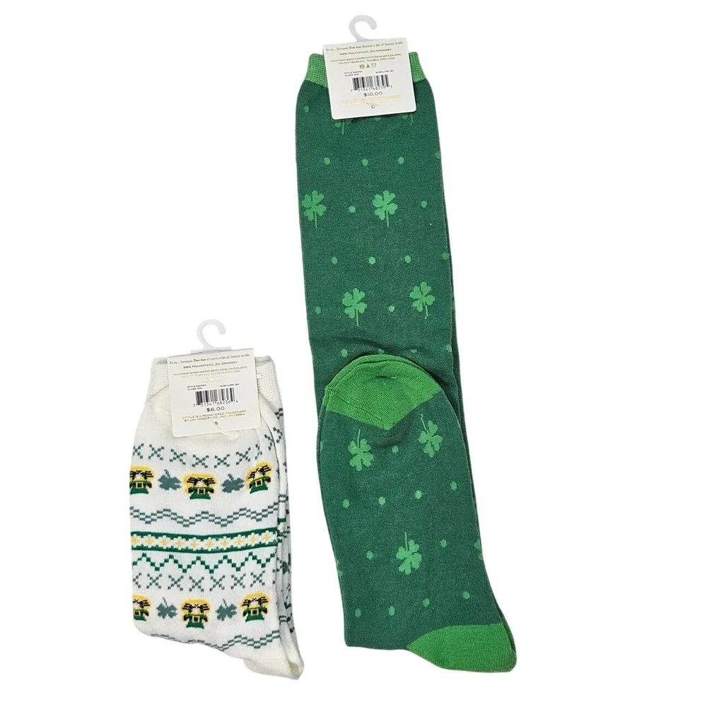 St Pattys Crew Sock Knee High Etitu Sock Size 9‎ 11 Lot 2 Pairs